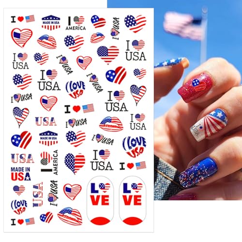 4th of July Nail Stickers - 8 Sheets USA Flag & Star Designs