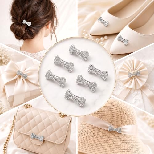 WILLBOND 6 Pcs Mini Rhinestone Hair Clips - Silver Bling Bow Barrettes for Women (Variation: Silver)