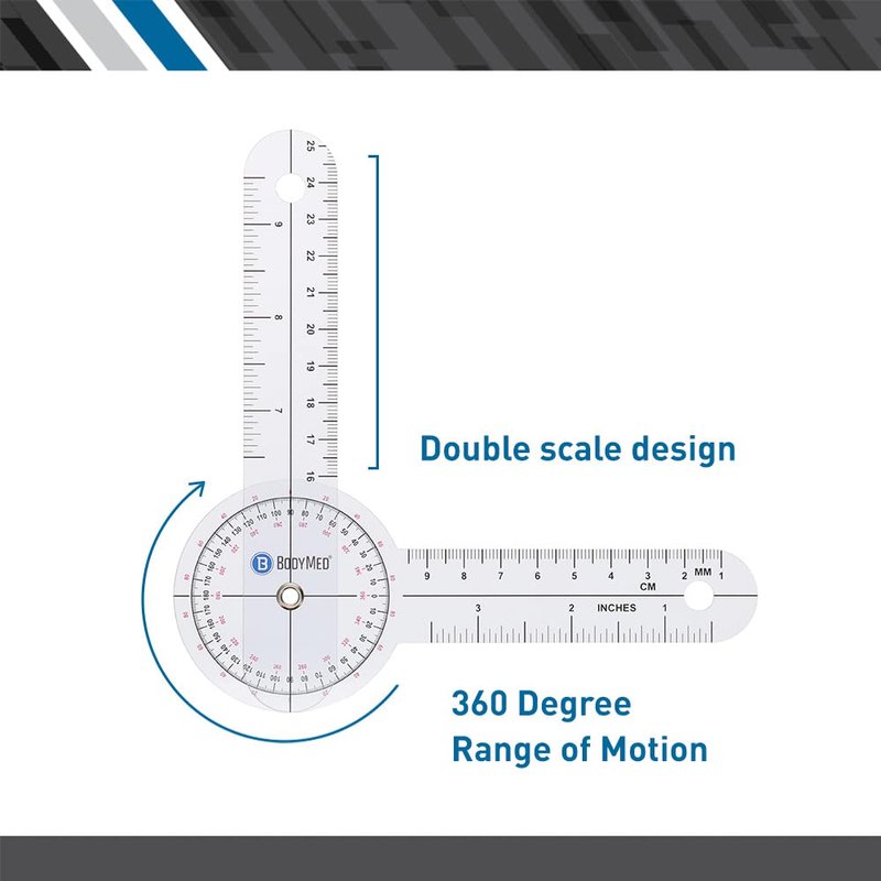 BodyMed 12 Inch Medical Spinal Goniometer Measurer – 360° ISOM Calibrated Scales – Physical Therapy Rehab & Recovery Essential Orthopedic Angle Protractor for Measuring Range of Motion