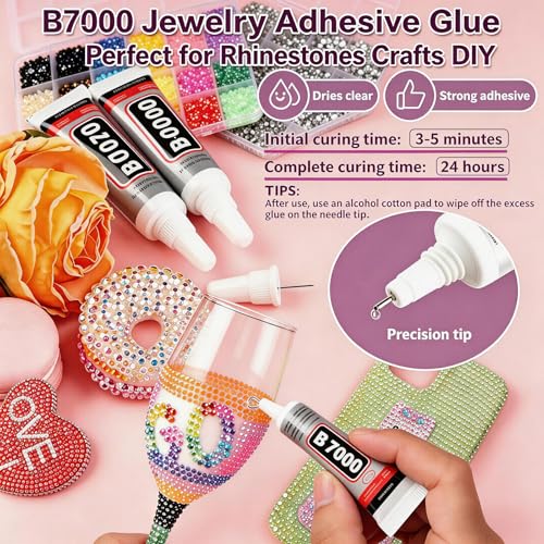 Duyige 40-Compartment Rhinestones Kit for Tumblers & Crafts, 40,000pcs 3mm Flat Back Bling Gems with Glue