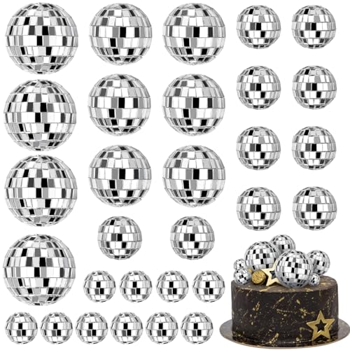 JOERSH Disco Ball Cake Decorations - 30 Pcs in 4 Sizes