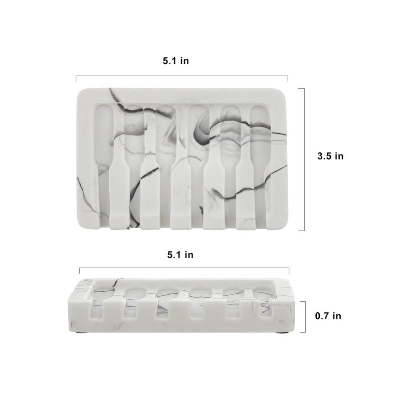 INIUNIK Self Draining Soap Dish - Marble Look Soap Holder Tray Savers Box Container Sponge Holder for Bathroom Shower Kitchen, White