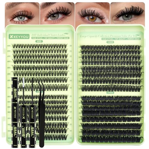 KEYYOU 4-in-1 Lash Clusters Kit - 60D, 80D, 100D, 200D Mix