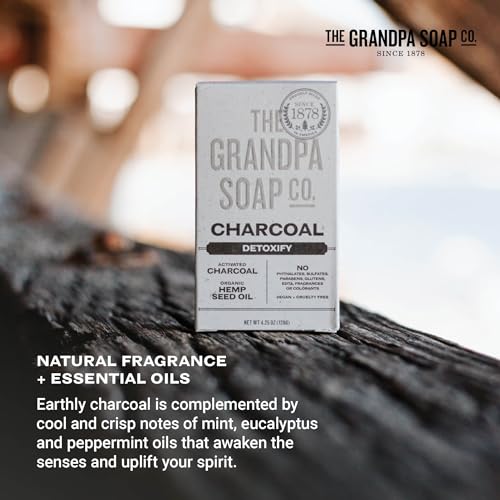 Grandpa's Charcoal Bar Soap with Hemp & Mint - Detoxifying Face & Body Wash