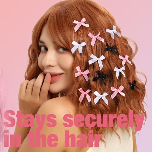 Teenitor 30pcs Satin Hair Bows Set - Pink, Black & White Clips