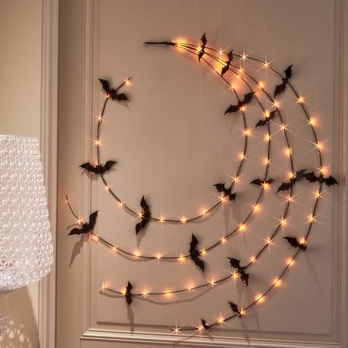 Hairui 6FT Lighted Halloween Garland with 80 LED Bats