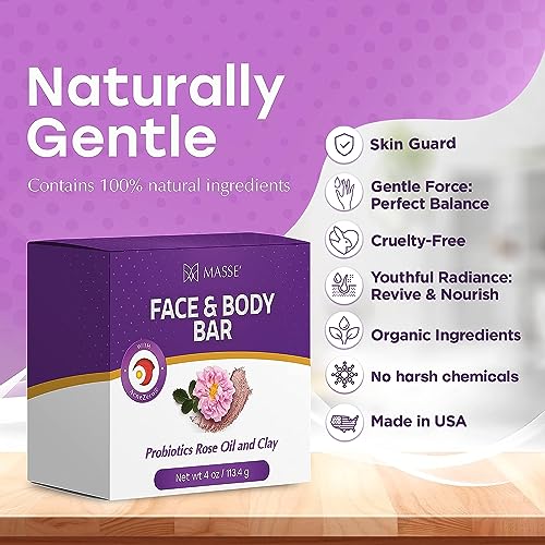 MASSE' Probiotic Rose Oil & Clay Face & Body Bar – 1 Ounce