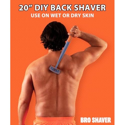 BRO SHAVER 3.0 +6 Blades, Back Shaver for Men (DIY) Back & Body Hair Trimmer. Shave Wet or Dry. Uses Double Edge Razor Blades. Ergonomic Handle, Includes Blades