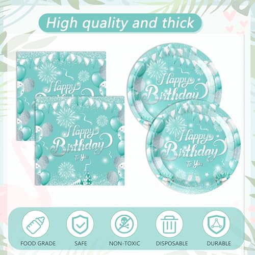 Teal Birthday Decorations Set for 20 - Plates, Napkins & Tablecloth