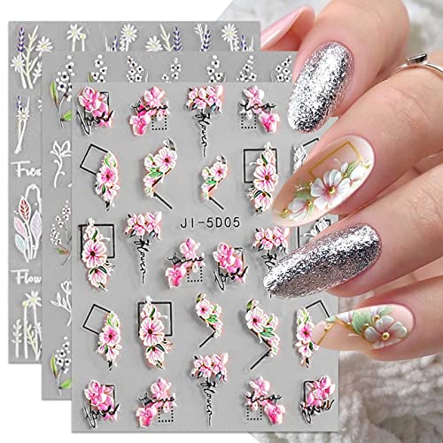 Self-Adhesive 3D Flower Leaves Nail Art Stickers - 4 Sheets