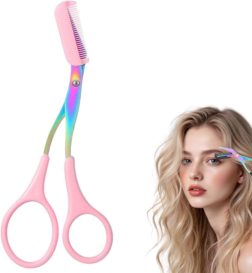 Professional Eyebrow Trimmer Scissor - 2-in-1 Stainless Steel Cutter & Comb | Portable Hair Removal Tool for Women & Men (Black)
