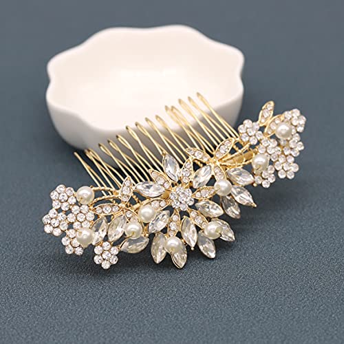 Rose Gold Bridal Hair Comb with Pearls and Crystals for Wedding