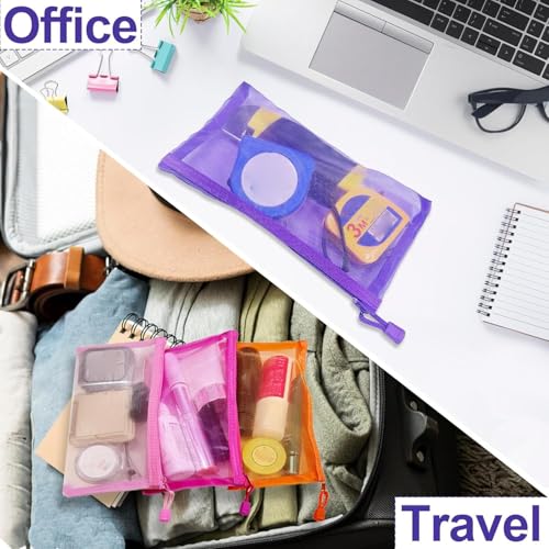 6 Pack Nylon Mesh Zipper Makeup Pouches - Travel Organizer Bags