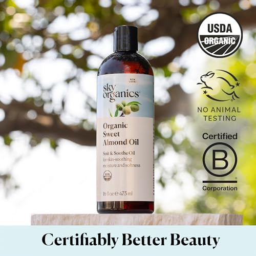 Sky Organics Organic Sweet Almond Oil, 100% Pure Cold-Pressed Body Oil, 16 oz