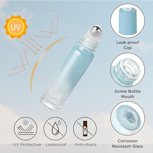 SESENSE 10ml Essential Oil Roller Bottles - 4 Pack, Leak-Proof Glass with Stainless Steel Balls