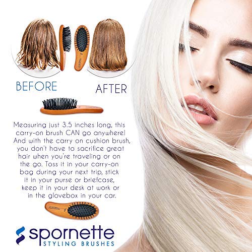 Spornette Carry-On Mini Wooden Cushion Hair Brush for Travel & Styling
