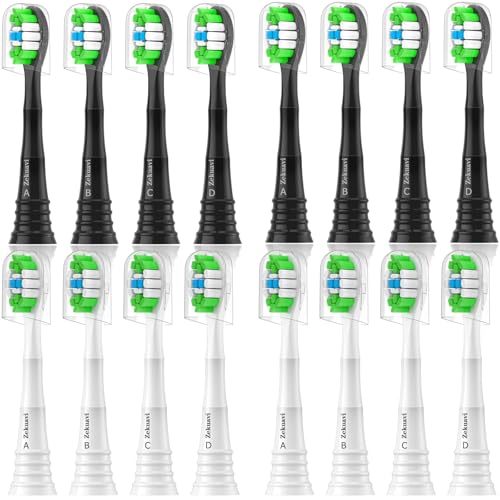Zekuavi Compatible Toothbrush Heads for AquaSonic - 16 Pack (8White8Black)
