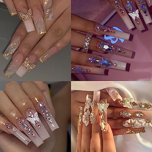 Gold & Silver 20Pcs Butterfly Nail Charms Set for Nail Art - 3D Rhinestones DIY Decoration