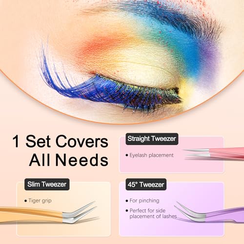 Pink High Precision Lash Tweezers Set 5-in-1 Eyelash Extension Tools