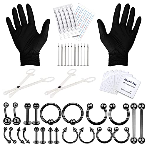BodyJ4You 36PC Black Body Piercing Kit – Surgical Steel Tools & Needles