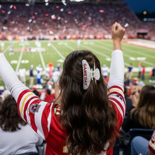 LILIE&WHITE Game Day Football Hair Clips HC23222B, Red & White, Trendy Women Accessory