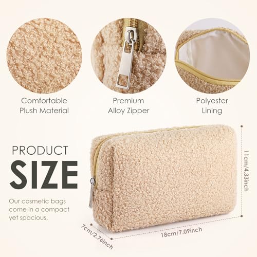 Paterr 4 Pack Fuzzy Cosmetic Bags in White & Brown Plush Travel Makeup Pouches