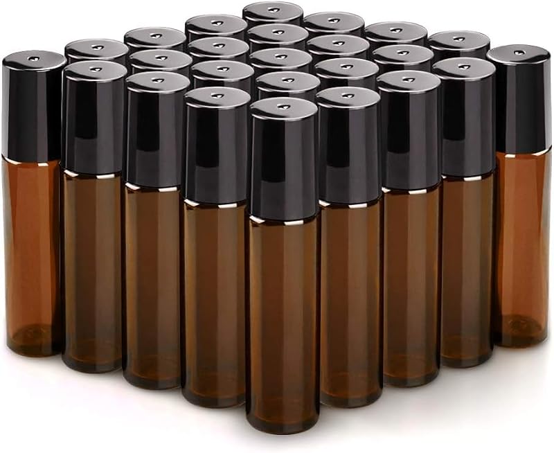 Sungwoo 10ml Amber Glass Roller Bottles - 25 Pack Leak-Proof Essential Oils