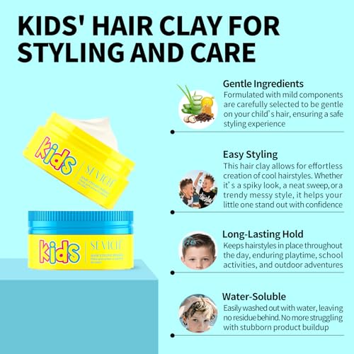 SEVICH Kids Hair Styling Pomade 2-Pack, Gentle Plant-Based Clay, 160g