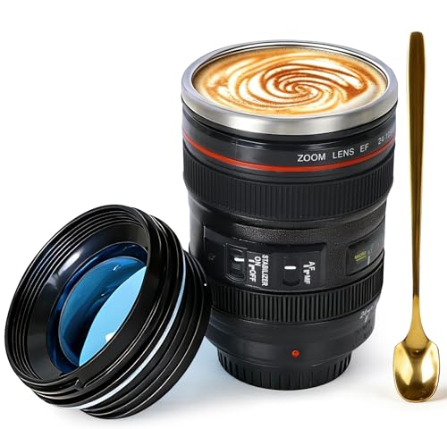 Camera Lens Coffee Mug - 13.5 oz Stainless Steel Travel Cup