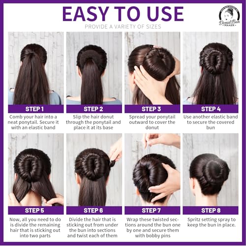 Teenitor Hair Bun Maker, Hair Buns for kids Girls, Hair Donuts, Ballet Bun Maker,4 Size, Light Brown