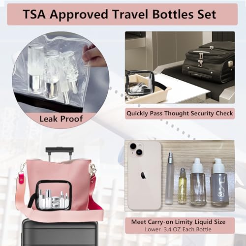 Silver-Transparent Glass Travel Bottles Set - TSA Approved Leak-Proof Toiletry Containers, 18 Pack