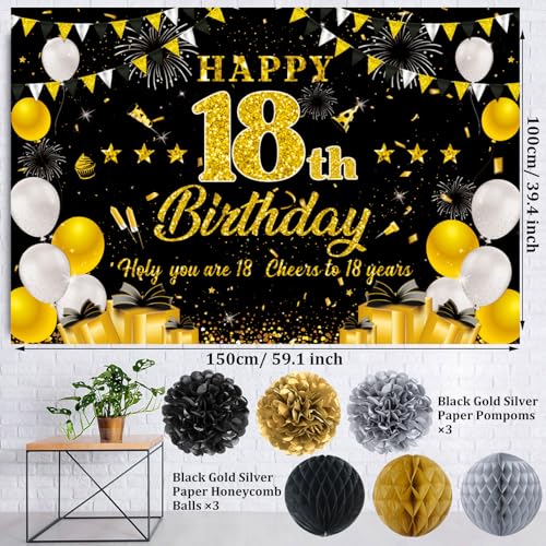 Black Gold 18th Birthday Decorations Set for Boys - 52pcs