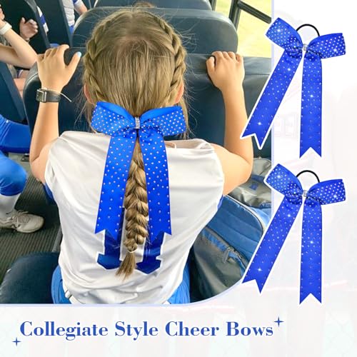 DEEKAI Royal Blue Cheer Bow Set with Rhinestones - Collegiate Style, Handmade for Girls & Teens, 12 Pack