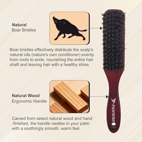 SUNBIRD Boar Bristle Slick Back Hair Brush for Frizz Control & Shine