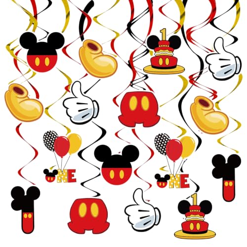 Red Mouse 1st Birthday Hanging Swirl Decorations - 38 Pcs