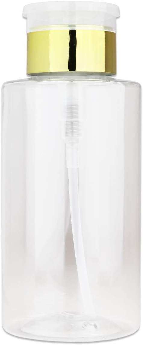 Clear Push Down Pump Dispenser Bottle - 7oz Refillable Flip Top Cap for Nail Polish & Travel Cosmetics