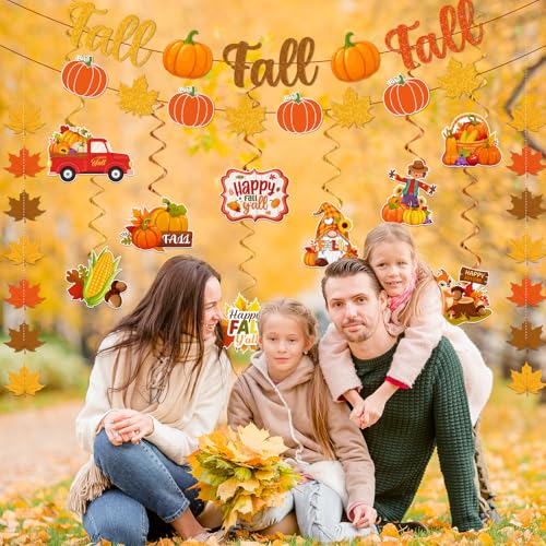 Autumn Party Decorations Set - Glitter Fall Banner & Leaf Garland