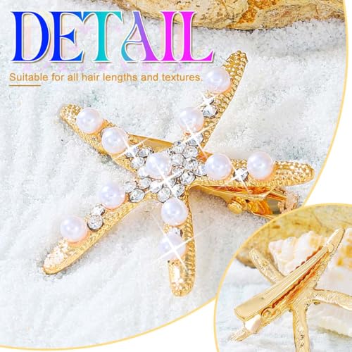 Fashey Starfish Hair Clips Set – Seashell Rhinestone Barrettes for Women