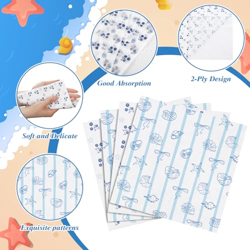 Coastal Napkins - 80 Pcs Ocean Blue 2-Ply Decorative Napkins for Parties & Crafts