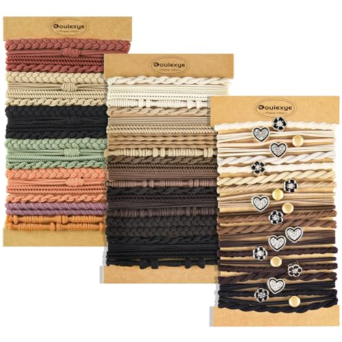Bouiexye 72 Pack Boho Hair Ties & Bracelets for Women – No Damage, Multi-Color, Heart Design