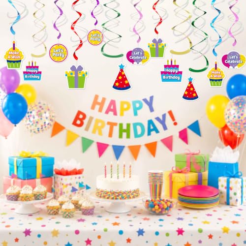 HonuGoGo 18-Piece Happy Birthday Decorations – Colorful Hanging Swirls