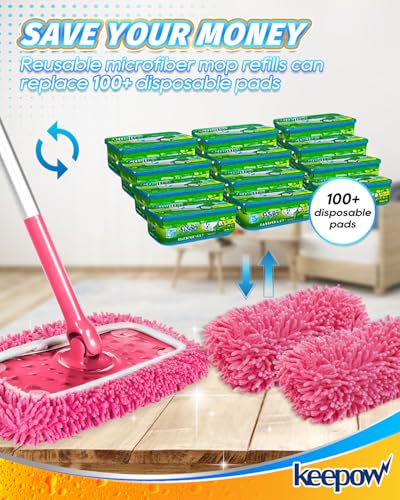 KEEPOW 4-Pack Pink Chenille Mop Pads for Swiffer Sweeper
