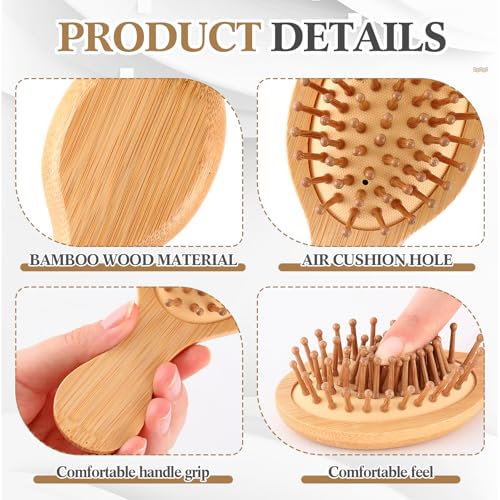 FoldTier 6 Pack Mini Bamboo Hair Brush Set, Travel-Sized Detangling Brush