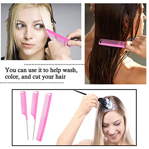 Patelai 6 Pack Pink Parting Combs Set for Braiding & Styling – Salon & Home