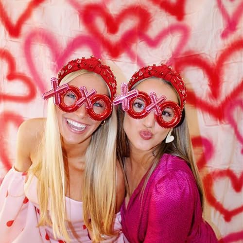 Beaded Heart Valentine’s Day Headband - Jeweled Rhinestone Knotted Hairband