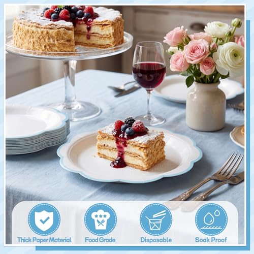 NatNarr 30 Pcs Scalloped Blue Paper Plates - 9 Inch Disposable Dinnerware