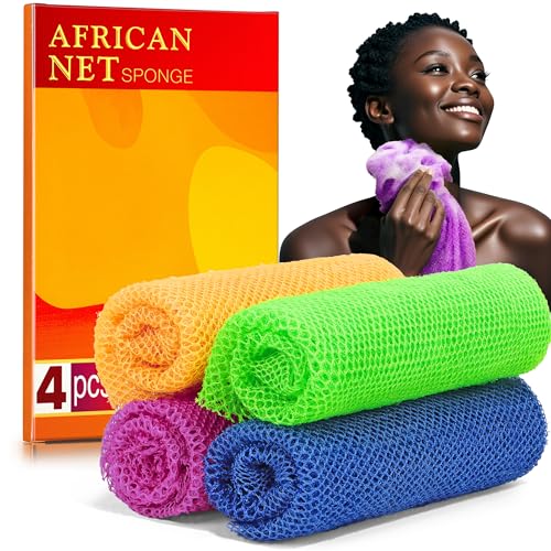 African Net Sponge Set - 4 Vibrant Exfoliating Washcloths for Smooth Skin