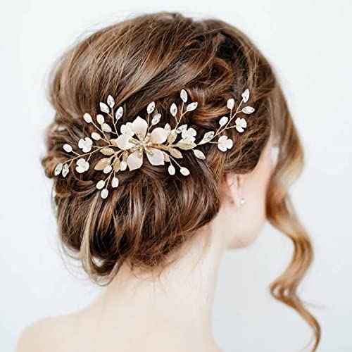 36-Piece Gold Bridal Hair Accessory Set with Flower and Leaf Designs