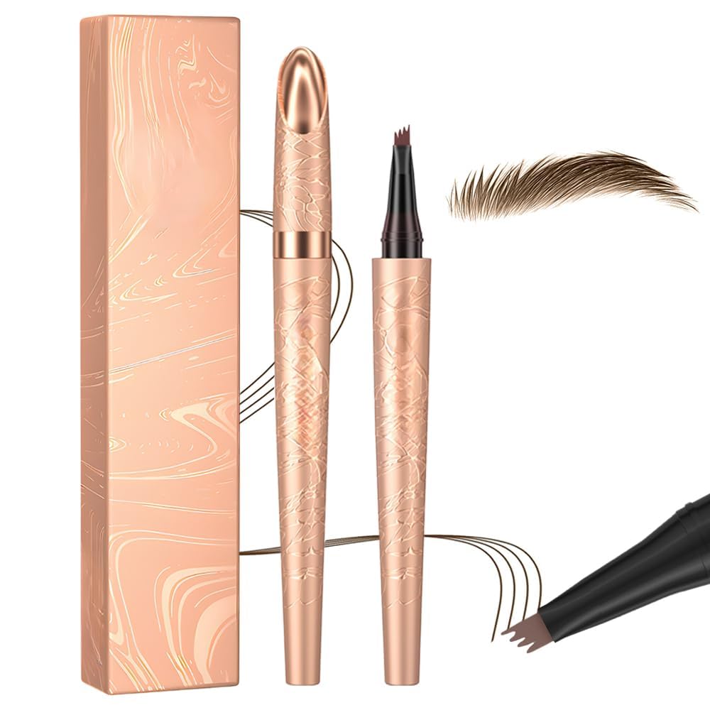 Microblading Eyebrow Pencil - Premium Waterproof Formula | Long-Lasting Dark Brown Eyebrow Pen with 4 Tips