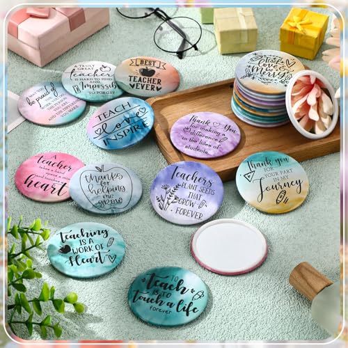 Hollowfly 24 Pcs Mini Compact Makeup Mirrors with Inspirational Quotes - Teacher Gifts